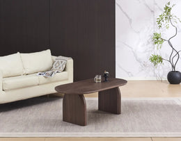 FLUIDE COFFEE TABLE WITH WALNUT EFFECT LEGS AND WALNUT WOOD EFFECT TOP . MEASUIRNG 120X60X45CM