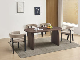 FLUIDE COFFEE TABLE WITH WALNUT EFFECT LEGS AND WALNUT WOOD EFFECT TOP . MEASUIRNG 180X90X75CM