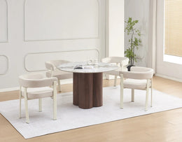 HALO DINING TABLE WITH WALNUT EFFCET LEGS AND BROWN CERAMIC TOP. MEASUIRNG 120CM