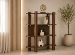 ORIANO SHELVING UNIT IN WALNUT FINISH.MEASUIRNG 120X57X150CM.
