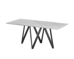 STELLA DINING TABLE WITH WHITE TOP AND BLACK LEGS.MEASURING 180CM