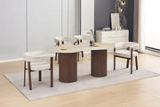 NEW NIKI DINING TABLE WITH A MATTE TRAVERTINE CERAMIC TOP AND WALNUT- EFFECT LEGS. MEASUREMENT 180X90X75CM.