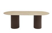 KEYSHA DINING TABLE  - MATTE TRAVERTINE-EFFECT CERAMIC TOP WITH WALNUT-FINISH LEGS. MEASURMENT 160X90X75CM.