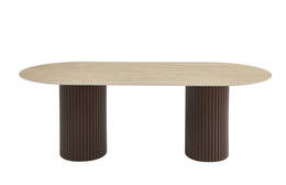 KEYSHA DINING TABLE  - MATTE TRAVERTINE-EFFECT CERAMIC TOP WITH WALNUT-FINISH LEGS. MEASURMENT 160X90X75CM.