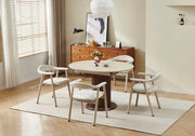 SOFIA EXTENDABLE DINING TABLE WITH A TRAVERTINE CERMIC TOP AND WALNUT LEGS. MEASURMENT 125/165X100X75CM.