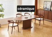 VANESSA EXTENDABLE DINING TABLE WITH A TRAVERTINE CERAMIC TOP. MEASUREMENT 160/200X90CM.