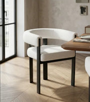 VAIANA CHAIR WITH BLACK METAL LEGS AND BEIGE VELVET SEAT.