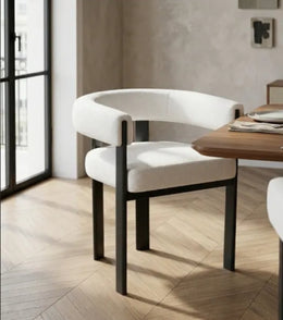 VAIANA CHAIR WITH BLACK METAL LEGS AND BEIGE VELVET SEAT.