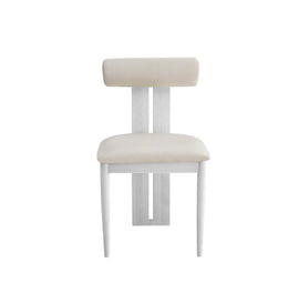 TIFFANY CHAIR WITH WHITE WOOD EFFECT LEGS AND BEIGE VELVET SEAT.
