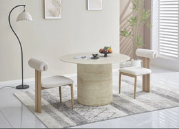 TIFFANY CHAIR WITH WOOD EFFECT LEGS AND BEIGE VELVET SEAT.