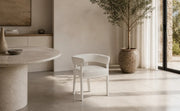 ALIA CHAIR WITH BEIGE METAL LEGS AND BEIGE VELVET SEAT.