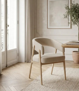 ALICIA CHAIR WITH OAK EFFECT LEGS AND MOKA TEXTURED SEAT.