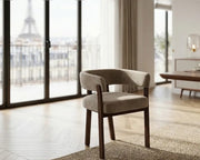 ALIA CHAIR WITH WALNUT EFFECT LEGS AND MOCHA GRAIN SEAT.