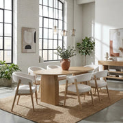 FLUIDE DINING TABLE WITH OAK EFFECT LEGS AND OAK WOOD EFFECT TABLETOP . MEDIDAS 180X90X75CM