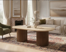 KINSHASA COFFEE TABLE WITH WALNUT EFFECT METAL LEGS AND MATTE TRAVERTINE MEASUREMENT 120X60X75CM.
