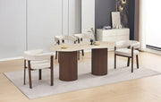 NEW NIKI DINING TABLE WITH MATTE TRAVERTINE AND WALNUT EFFECT LEGS. MEASURMENT 180X90X75CM