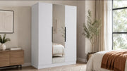 RAYAN WARDROBE IN WHITE WOOD WITH 3 DOORS AND MIRROR . MEASUREMENT 120X57X193CM