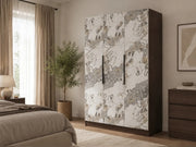 RAYAN WARDROBE WITH WALNUT EFFECT FINISH AND 3 BROWN CERAMIC - EFFECT DOORS. MEASUREMENT 120X57X193CM
