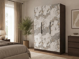 RAYAN WARDROBE WITH WALNUT EFFECT FINISH AND 3 BROWN CERAMIC - EFFECT DOORS. MEASUREMENT 120X57X193CM