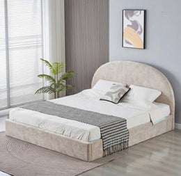 VALENTINA DOUBLE STORAGE BED WITH SOMMIER  IN BEIGE BOUCLE FABRIC . MEASUREMENT 180X200.