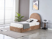 VALENTINA DOUBLE STORAGE BED WITH SOMMIER IN MOCHA BOUCLE FABRIC . MEASUREMENT 90X190CM