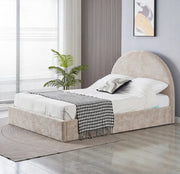 VALENTINA DOUBLE STORAGE BED WITH SOMMIER IN BEIGE BOUCLE FABRIC . MEASUREMENT 160X200.