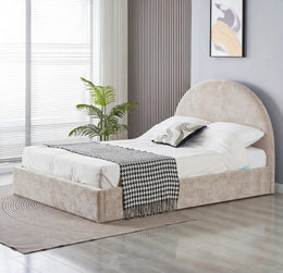 VALENTINA DOUBLE STORAGE BED WITH SOMMIER IN BEIGE BOUCLE FABRIC . MEASUREMENT 140X190.