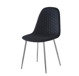 SCANDINAVAIN ALVEOLE CHAIR WITH SILVER LEGS AND BLACK VELVET UPHOLSTERY.