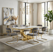 ARC CHAIR WITH SILVER LEGS AND ANTHRACITE MARBELLA FABRIC UPHOLSTERY.