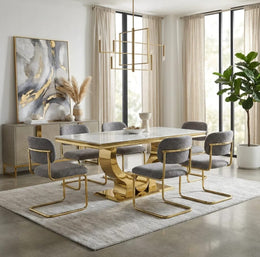 ARC CHAIR WITH SILVER LEGS AND ANTHRACITE MARBELLA FABRIC UPHOLSTERY.
