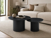 CONJUNTO DE MESAS DE CENTRO CIRCLE CON PATAS DE MDF EFECTO NEGRO Y TAPAS DE MDF EFECTO MADERA NEGRO. MEASUREMENT 80X45CM + 60X38CM