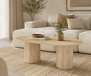 KEYSHA COFFEE TABLE WITH A TRAVERTINE EFFECT BASE AND A GLOSSY TRAVERTINE CERAMIC TOP. MEASURING 120X60X45CM