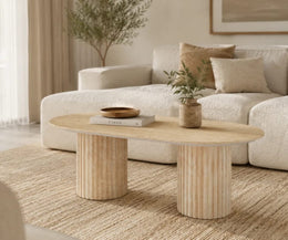 KEYSHA COFFEE TABLE WITH A TRAVERTINE EFFECT BASE AND A GLOSSY TRAVERTINE CERAMIC TOP. MEASURING 120X60X45CM