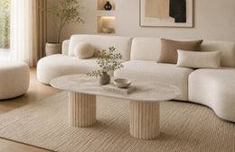 KEYSHA COFFEE TABLE WITH A TRAVERTINE EFFECT BASE AND A SHAKESPEARE CERAMIC TOP. MEASURING 120X60X45CM