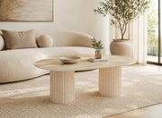 KEYSHA COFFEE TABLE WITH A TRAVERTINE EFFECT BASE AND A MATTE TRAVERTINE CERAMIC TOP. MEASUREMENT 120X60X45CM