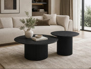BAIETA COFFEE TABLE SET WITH BLACK MEATL LEGS AND BLACK EFFECT MDF TOPS. MEASUREMENT 80X39CM + 60X46CM.