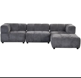 A LARGE DARK GRAY SECTIONAL SOFA WITH ROUNDED ARMS. MEASUREMENT 280X186CM