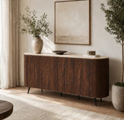 A STONEA SIDEBOARD WITH MATTE WALNUT FINISH AND EFFECT CERAMIC TOP WITH 4 DOORS . MEASUREMENT 180X40X85CM