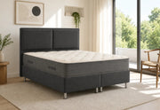 AN ANTHRACITE VELVET BED WITH STORAGE CANAPES . MEASUREMENT 140X190CM