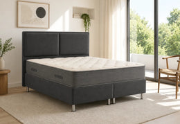 AN ANTHRACITE VELVET BED WITH STORAGE CANAPES . MEASUREMENT 140X190CM