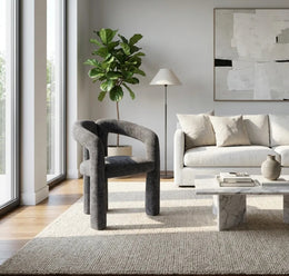 A SIERRA CHAIRS WITH CREMONA ANTHRACITE FABRIC.
