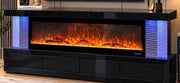 A MODREN BLACK TV UNIT WITH AN ELECTRIC FIREPLACE FEATURING WITH BLUETOOTH 13 DIFFRENT COLORS AND HEATING , 4 DRAWERS . MEASUREMENT 180X40X73CM