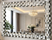 A MODREN MIRROR WITH ELEGANT BORDER DESIGN . MEASUREMENT 120X80CM