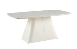 A NEIGE DINING TABLE WITH LIGHT TRAVERTINE COLOR. MEASUREMENT 180X90X75CM