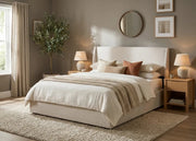 A NOLA BEIGE CREMONA FABRIC SOMMIER STORAGE BED . MEASUREMENT 140X190CM