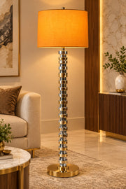 A LUXURY BRONZE AND SILVER FEETS FLOOR LAMP WITH LAMPSHADE. MEASUREMENT 30X30X150CM