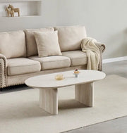 A JELENA TRAVERTINE CERAMIC COFFEE TABLE WITH MDF BASE . MEASUREMENT 120X70X45CM