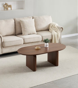 A JELENA WALNUT CERAMIC COFFEE TABLE WITH MDF BASE . MEASUREMENT 120X70X45CM