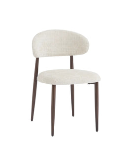 LUCILE BEIGE  CREMONA FABRIC CHAIR WITH WALNUT EFFECT LEGS.