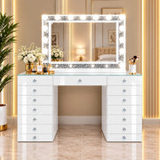 A ELEGANT DRESSING TABLE IN WHITE FINSIH WITH MIRROR LED STYLE AND 13 DRAWERS AND BLUETOOTH . MEASUREMENT 150X55X80CM